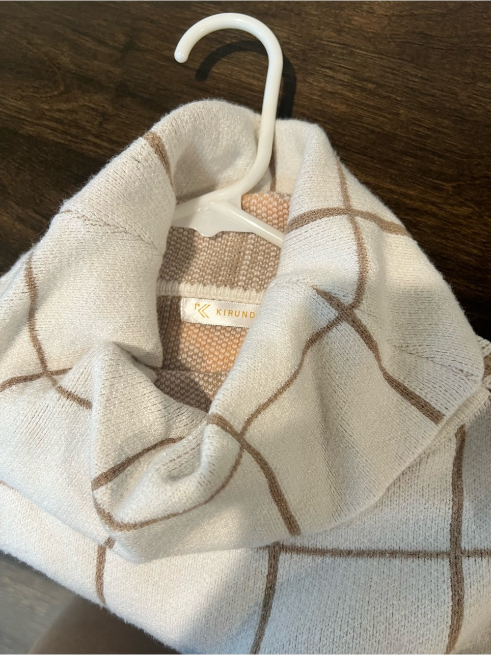 Cream Windowpane Cowl Neck Sweater - Picture 3 of 4